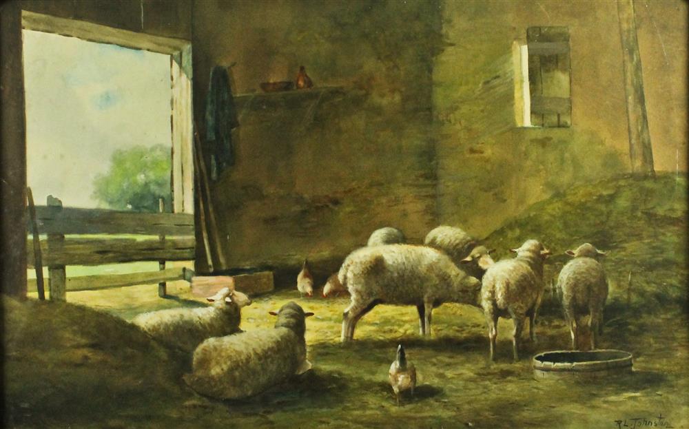 Appraisal: REUBEN LE GRANDE JOHNSTON AMERICAN - SHEEP IN BARN Watercolor