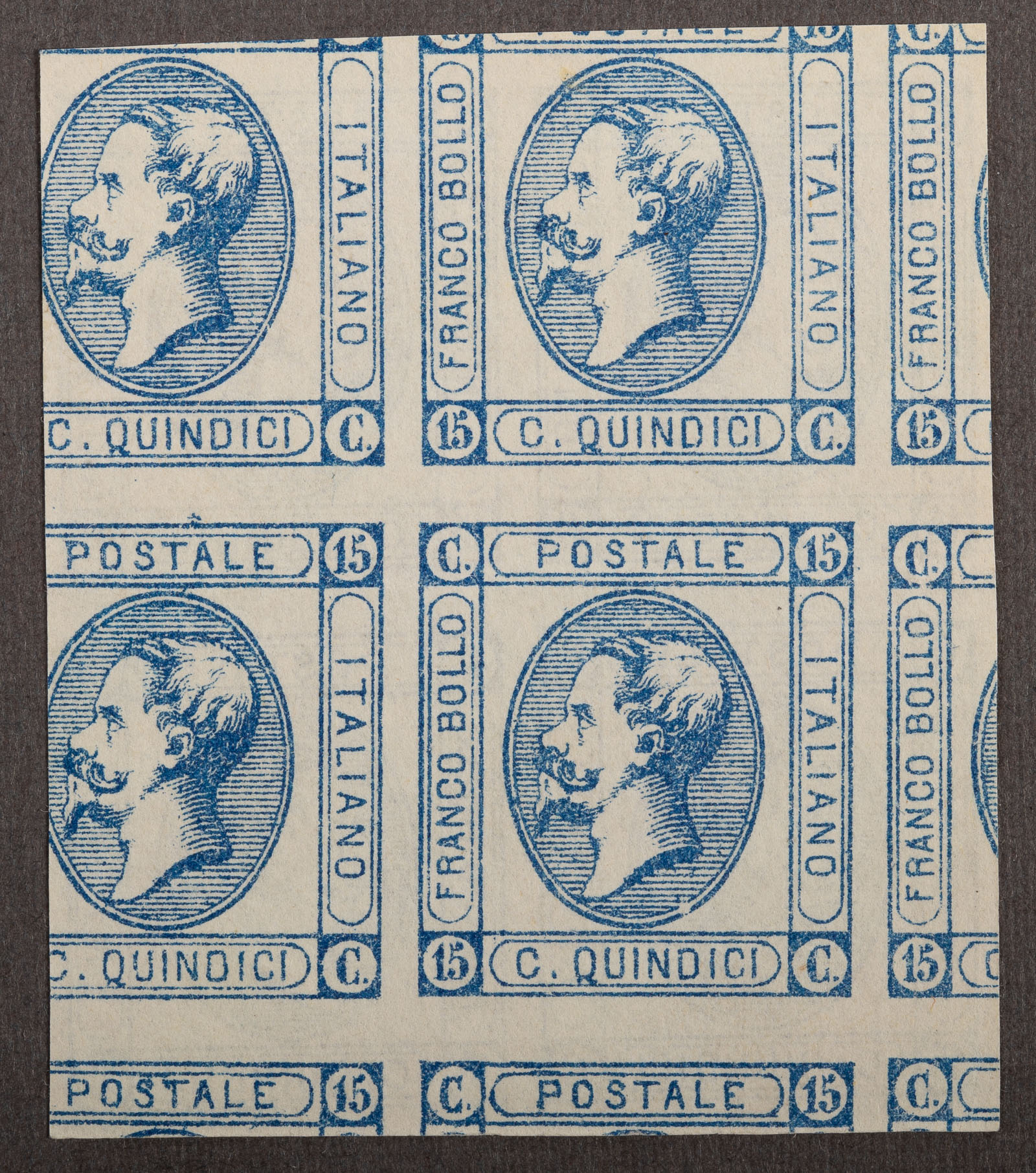 Appraisal: ITALIAN POSTAGE STAMP PRINTED BOTH SIDES A block of four