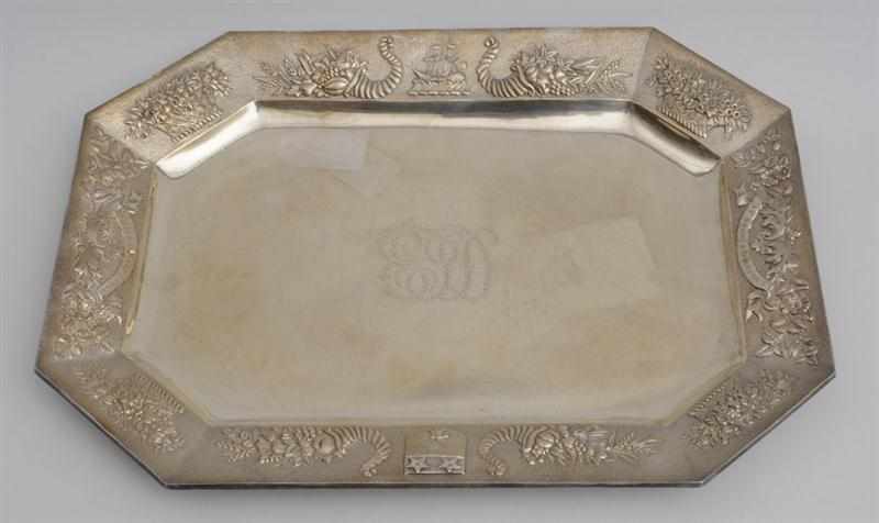 Appraisal: REED AND BARTON MONOGRAMMED SILVER CHAMFERED RECTANGULAR TRAY The stippled