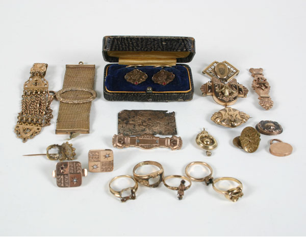 Appraisal: Victorian jewelry pc assortment including fobs cufflinks rings one is