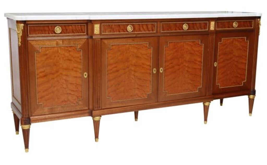 Appraisal: French Louis XVI style marble-top sideboard th c mahogany case