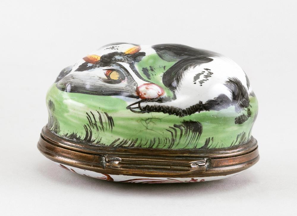 Appraisal: ENGLISH ENAMEL COW BONBONNIERE CIRCA LENGTH ENGLISH ENAMEL COW BONBONNIERE