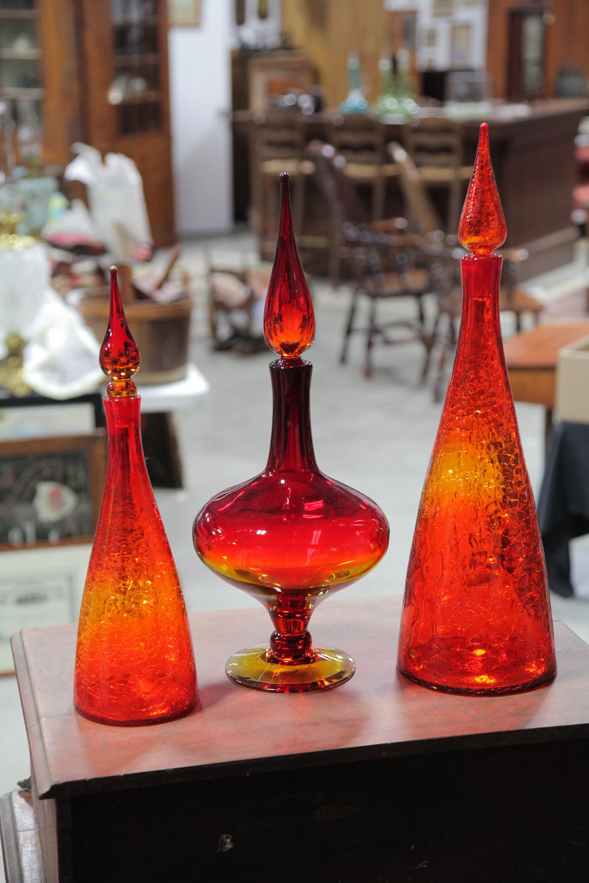 Appraisal: THREE BLENKO GLASS DECANTERS West Virginia second half th century