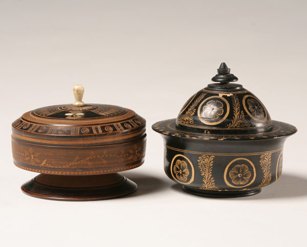 Appraisal: Lot of two folk art treen treenware turned wood boxes