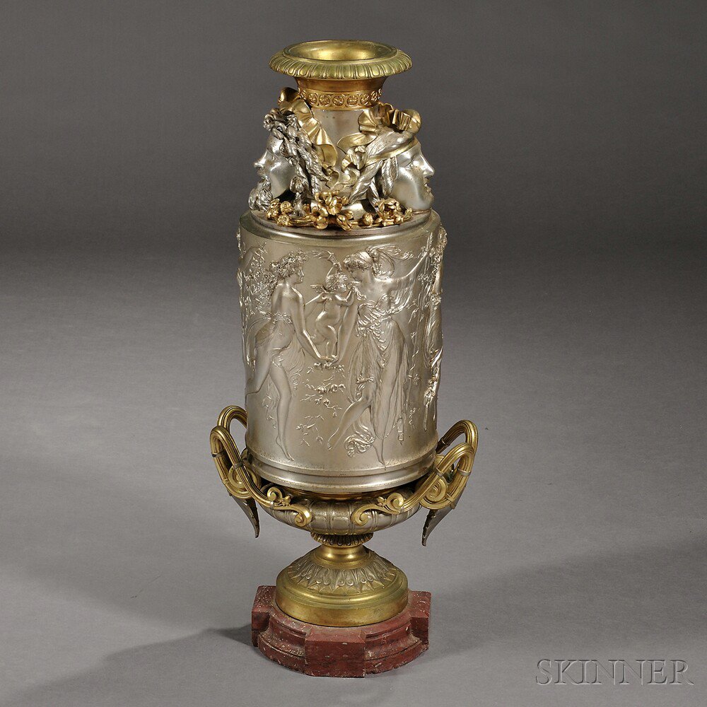 Appraisal: Continental Neoclassical-style Silver-tone Bronze Urn probably France late th early