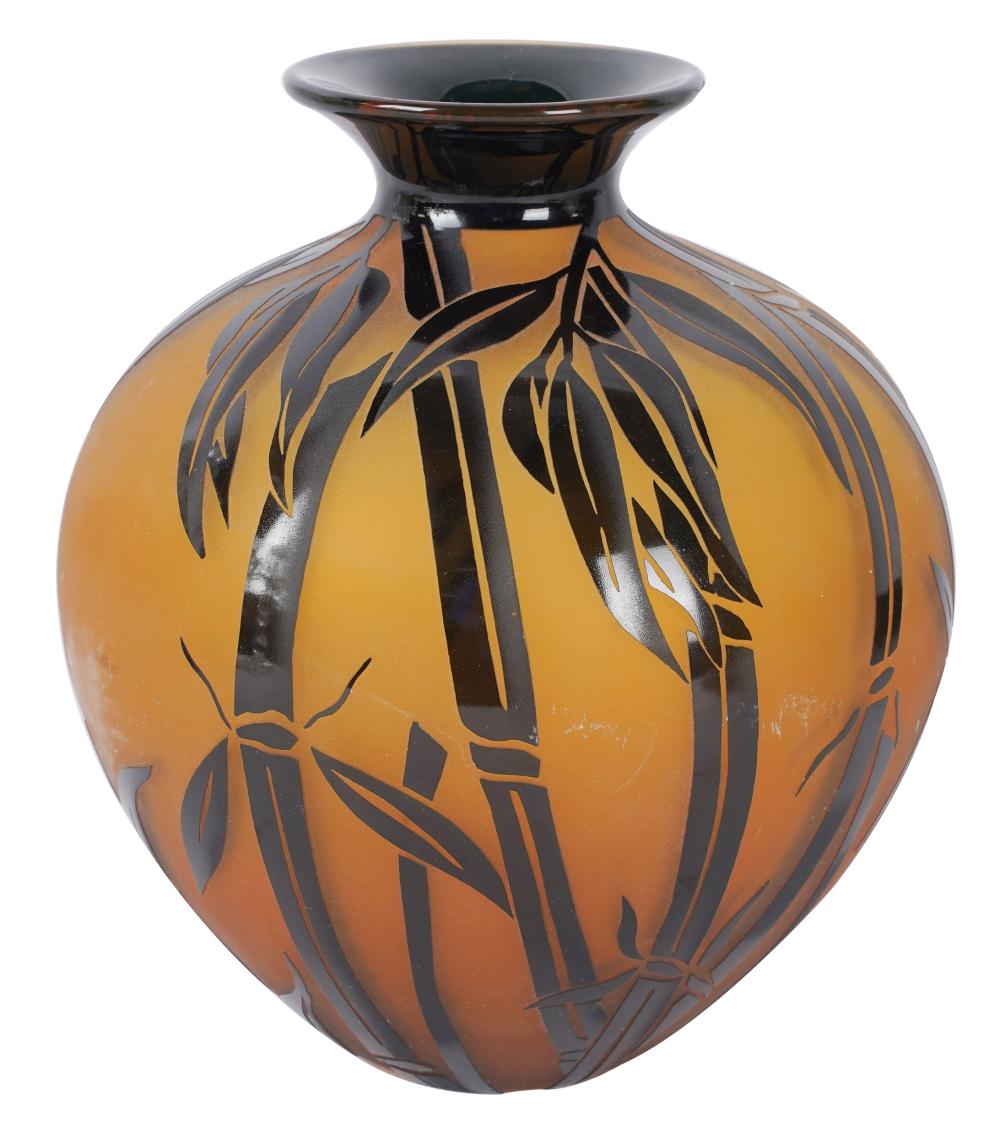 Appraisal: CORREIA BLACK YELLOW ART GLASS VASEsigned Correia dated numbered and