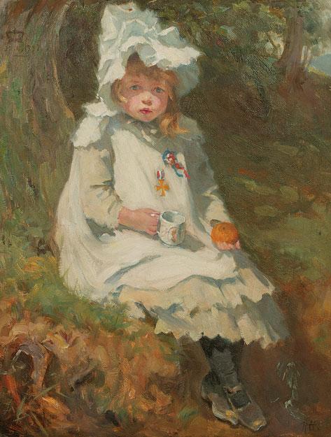 Appraisal: RALPH HEDLEY A young girl holding an orange and a