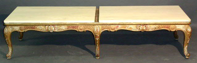 Appraisal: Louis XVI style cane seat bench with two optional marble