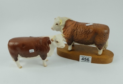 Appraisal: Beswick Hereford Bull C on wooden plinth and Hereford Cow