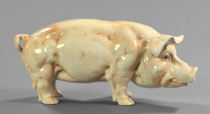 Appraisal: Large Italian Polychromed Pottery Figure of a Well-Fed Pig second