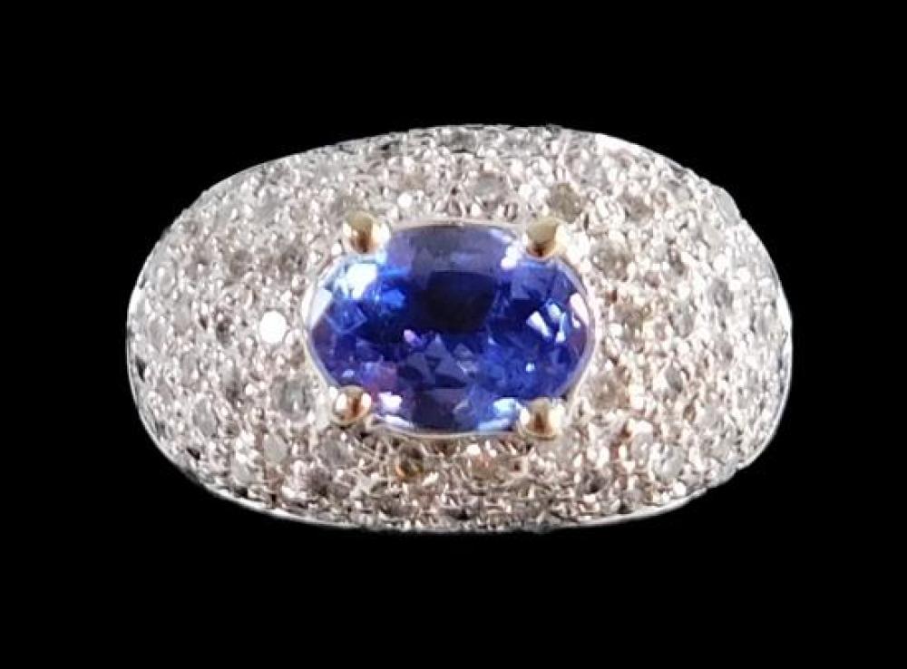 Appraisal: JEWELRY K tanzanite and diamond ring mounting stamped and tested