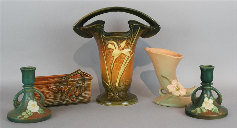 Appraisal: ROSEVILLE GROUP TO INCLUDE A ZEPHYR LILY VASE PAIR OF