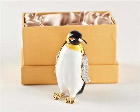 Appraisal: An Enameled and Jeweled Penguin Gift Box in a fitted