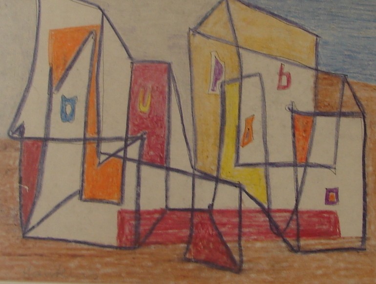 Appraisal: Lot of five Grouping includes one modernist composition oil on