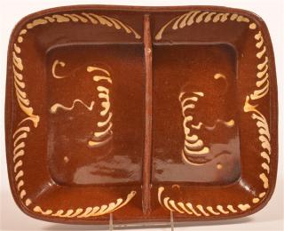 Appraisal: Yellow Slip Decorated Redware Divided Loaf Pan th Century Yellow