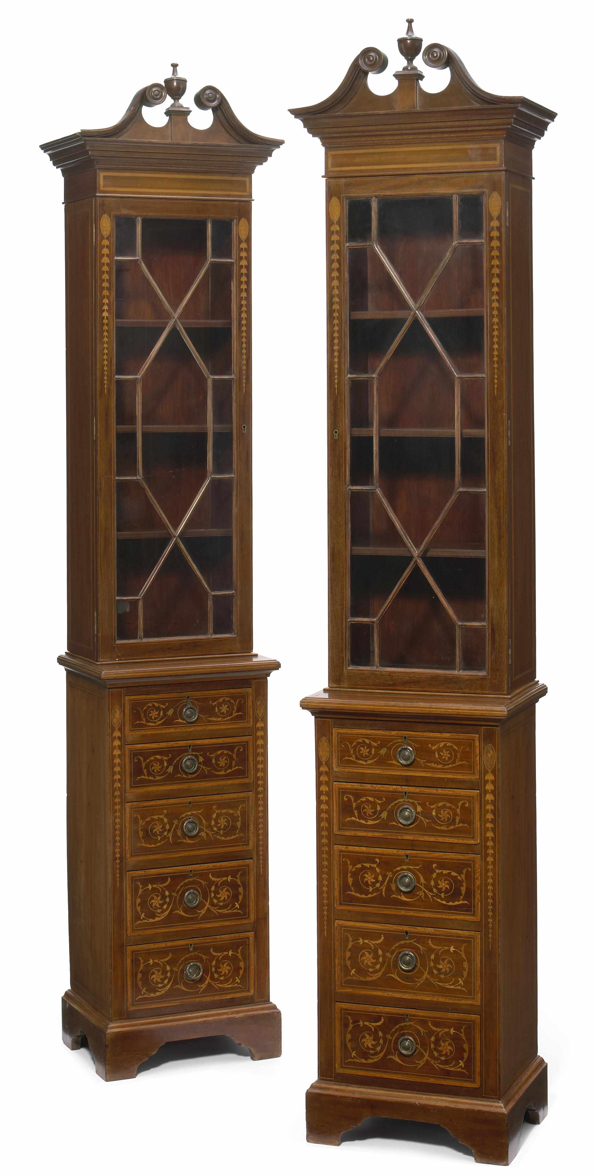 Appraisal: A pair of George III style inlaid mahogany display cabinets