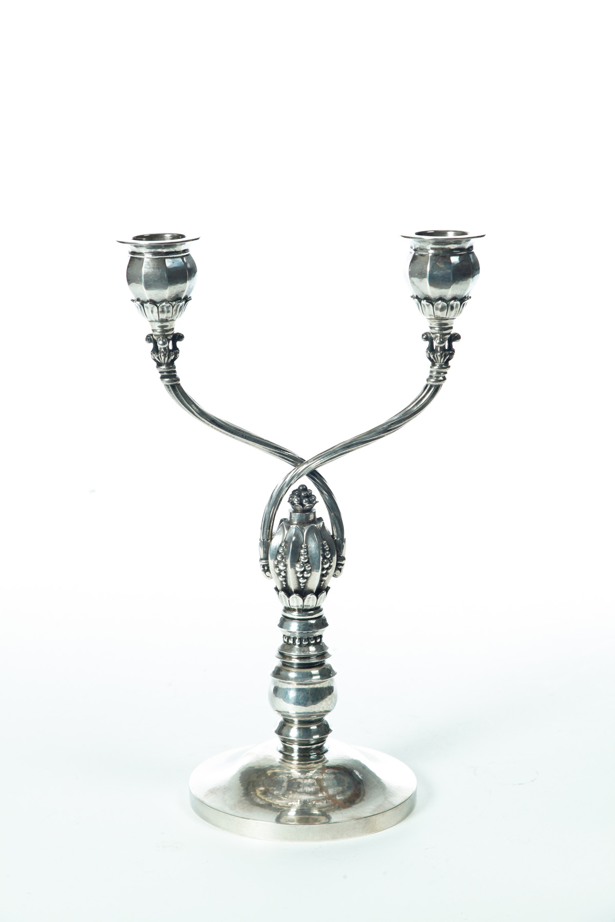 Appraisal: STERLING SILVER TWO LIGHT CANDELABRA FOR GEORG JENSEN BY JOHAN