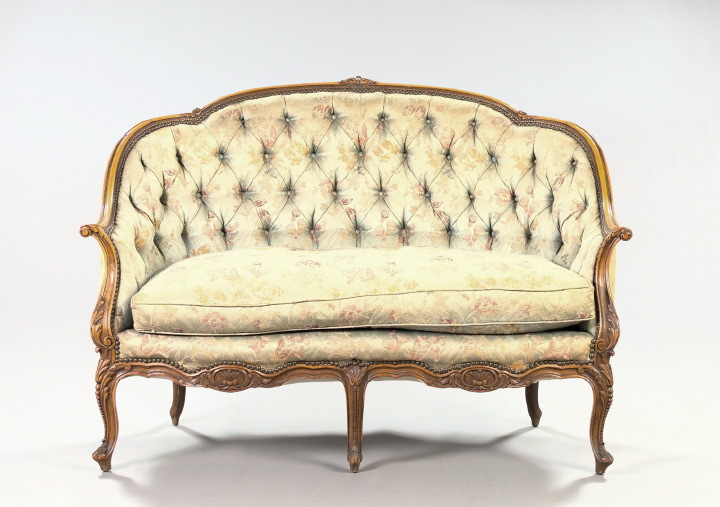 Appraisal: Good Louis XV-Style Fruitwood Settee late th century the padded