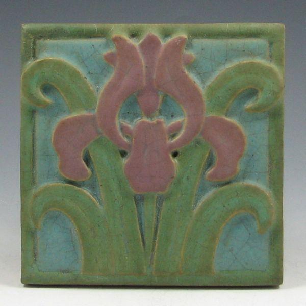 Appraisal: Rookwood Faience tile with three-color iris motif Marked Rookwood Faience