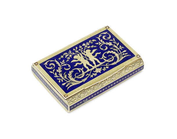 Appraisal: A continental gold and enamel pill box apparently unmarkedRounded rectangular