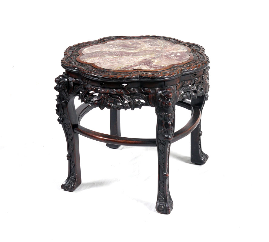 Appraisal: MARBLE TOP CARVED CHINESE STAND Shaped inset marble top carved