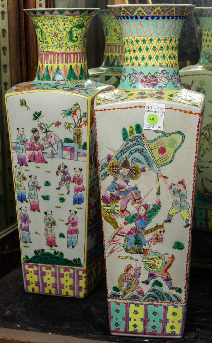 Appraisal: LOT OF FAMILLE VERTE SQUARE VASES lot of Famille verte