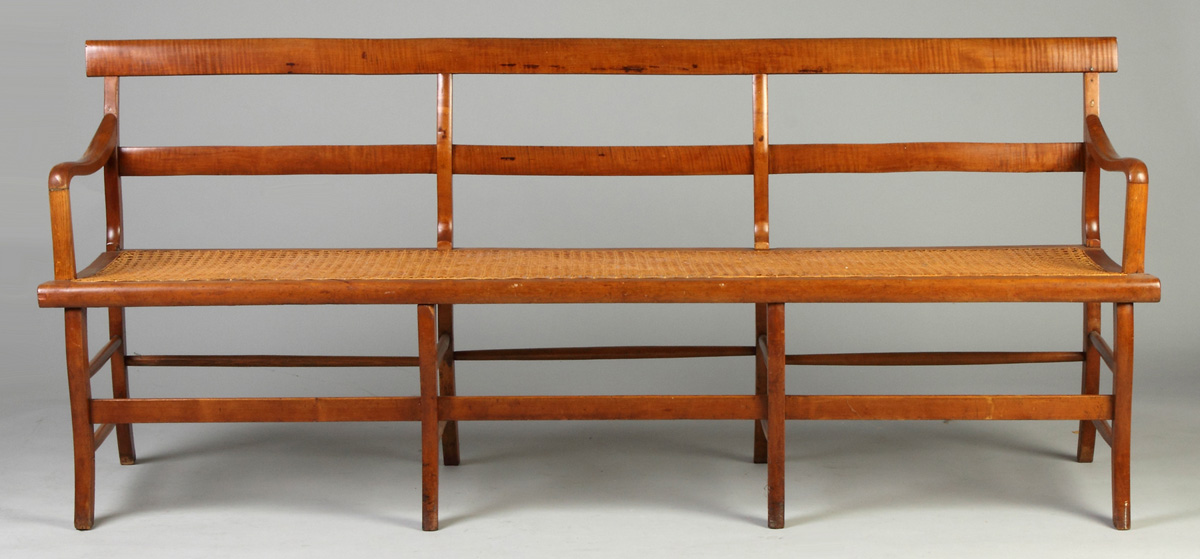 Appraisal: Tiger Maple Bench w Cane Seat