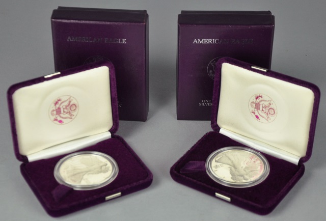 Appraisal: Two Proof Silver Eagle CoinsIn presentation box with mint COA