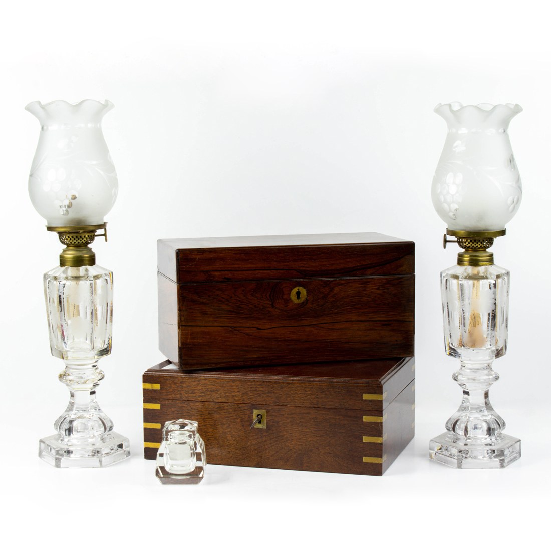 Appraisal: LOT OF ASSEMBLED GROUP INCLUDING TEA CADDY AND OIL LAMPS