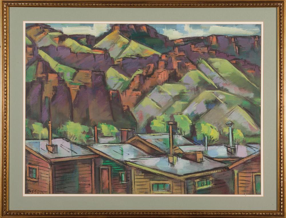 Appraisal: Emil Holzhauer American Florida - Mountainous Landscape with Cabins double-sided