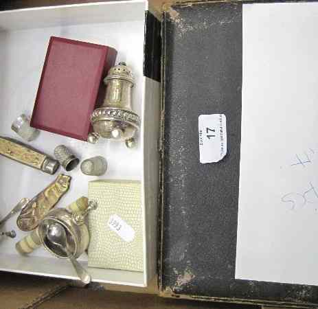 Appraisal: Collection of Silver Salt Pot Ivory Needle Pin Pot Silver