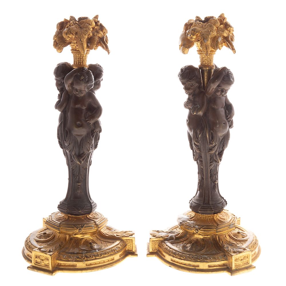 Appraisal: Pair of Napoleon III Bronze Figural Candlesticks circa s gilt