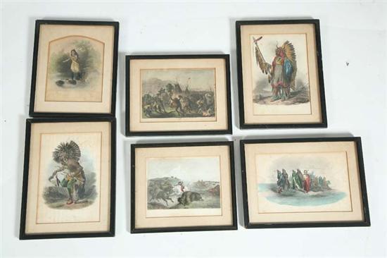 Appraisal: SIX FRAMED INDIAN PRINTS Small folio handcolored prints after Bodmer