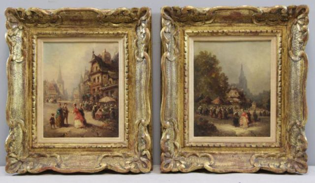 Appraisal: Pair of th C Oil on Canvas French ImpressionistStreet Scenes