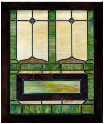 Appraisal: Stained glass window rectangular lower panel with amber and green