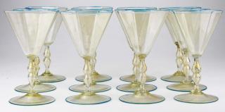 Appraisal: Fine Venetian Murano Handblown Glass Wine Goblets with octagonal bowls