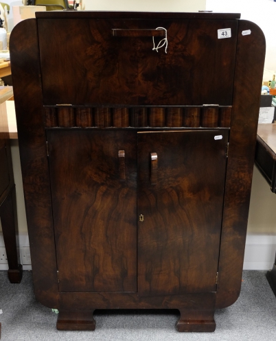 Appraisal: Dark Wood fitted Art deco cocktail cabinet