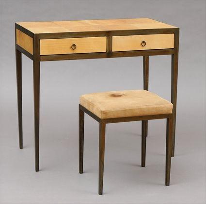 Appraisal: French Moderne Steel and Parchment Dressing Table and Stool in