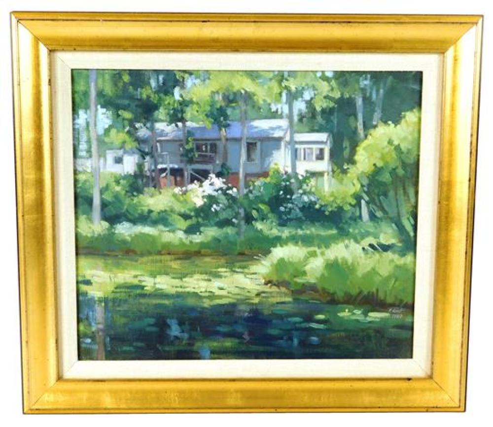 Appraisal: Peggy Root Connecticut b oil on canvas depicts summer view