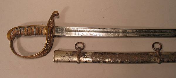 Appraisal: A Hessian infantry officer's swordcirca Slightly curved inch nickel-plated blade