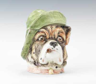 Appraisal: A Figural Majolica Dog with Cigar Humidor Majolica humidor in