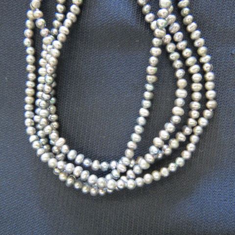 Appraisal: Silver Grey Pearl Lariat Necklace four strands of wrap style