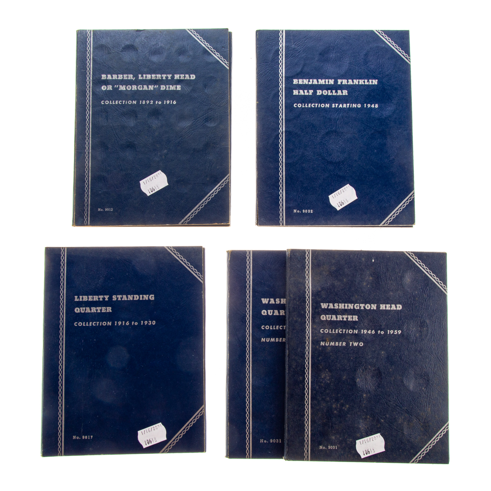 Appraisal: FIVE WHITMAN FOLDERS WITH FACE Liberty Standing Quarters - six