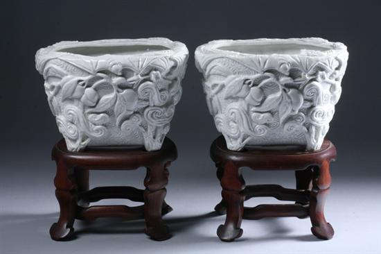 Appraisal: PAIR CHINESE BLANC-DE-CHINE PORCELAIN CACHE POTS Qing Dynasty - in