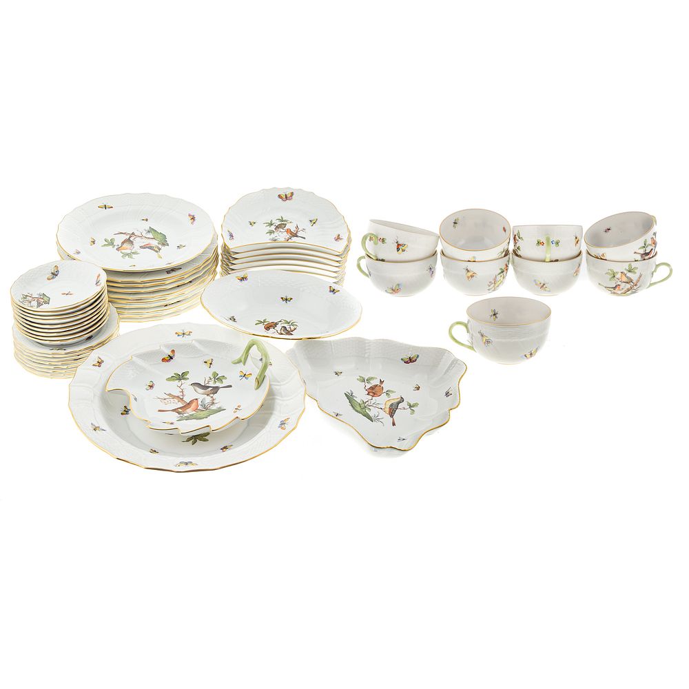 Appraisal: Herend Partial Dinner Service Rothschild Bird Approximately pieces includes dinner