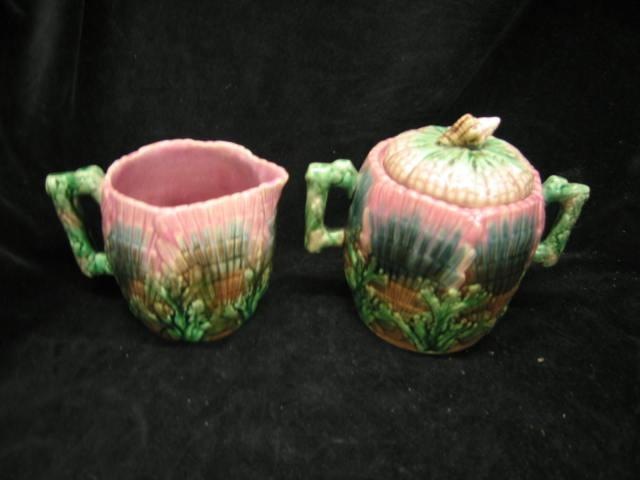 Appraisal: Majolica Pottery Etruscan Seaweed Shell creamer sugar