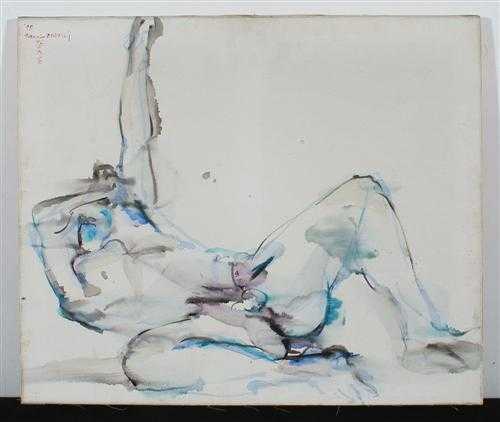 Appraisal: MATSU MORIO - Blue nude Oil on canvas Signed Morio