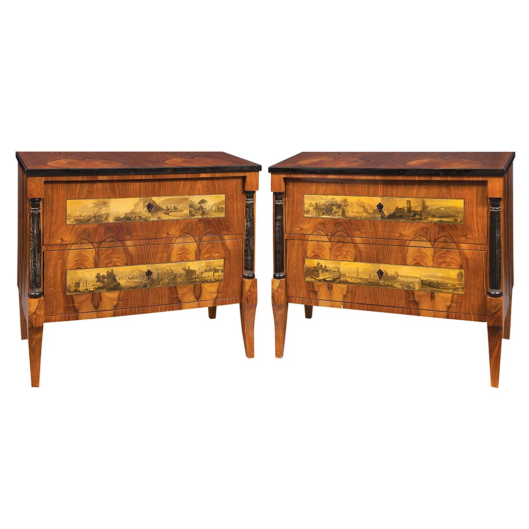 Appraisal: Pair of Biedermeier Part Ebonized Walnut and Decoupage Commodes Second