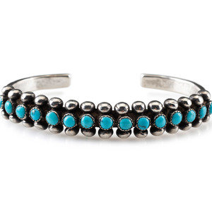 Appraisal: Navajo or Zuni Silver and Turquoise Cuff Bracelet third quarter