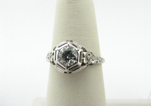 Appraisal: K white gold vintage filigree ring with approximately ct diamond